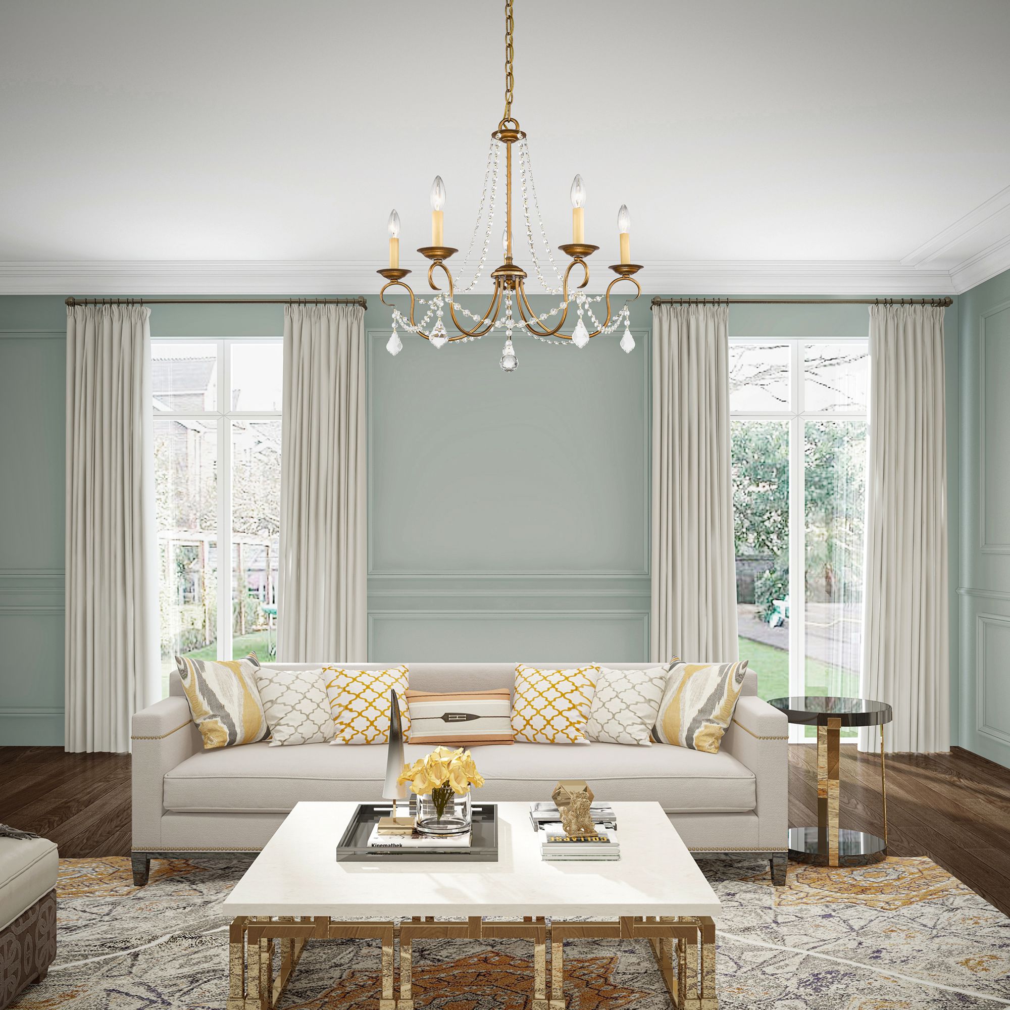 5 Light Antique Gold Leaf Chandelier