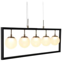 5-Light Black and Brass Ball LED Island Lamp with Frosted Glass