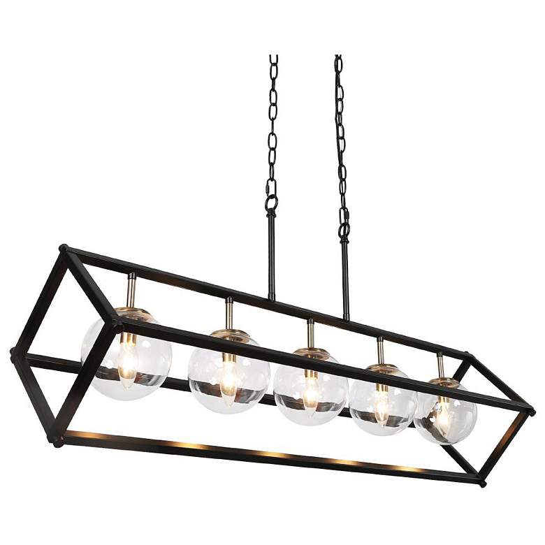 Image 1 5-Light Black and Plating Brass Ball Island Lamp with Clear Glass