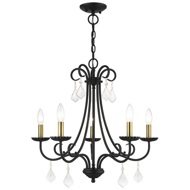 Image 2 5 Light Black Chandelier with Antique Brass Finish Accents