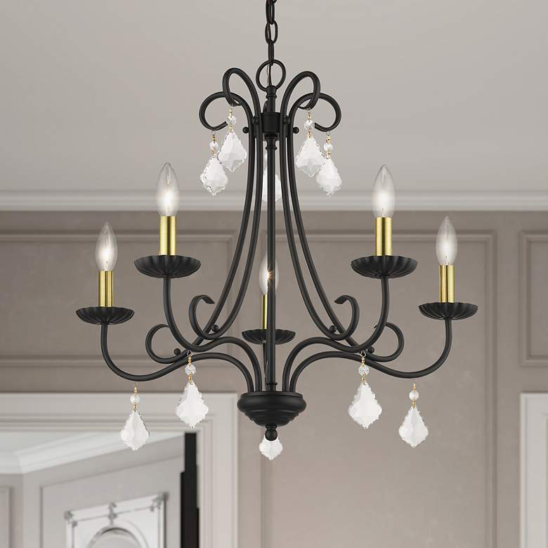 Image 3 5 Light Black Chandelier with Antique Brass Finish Accents more views