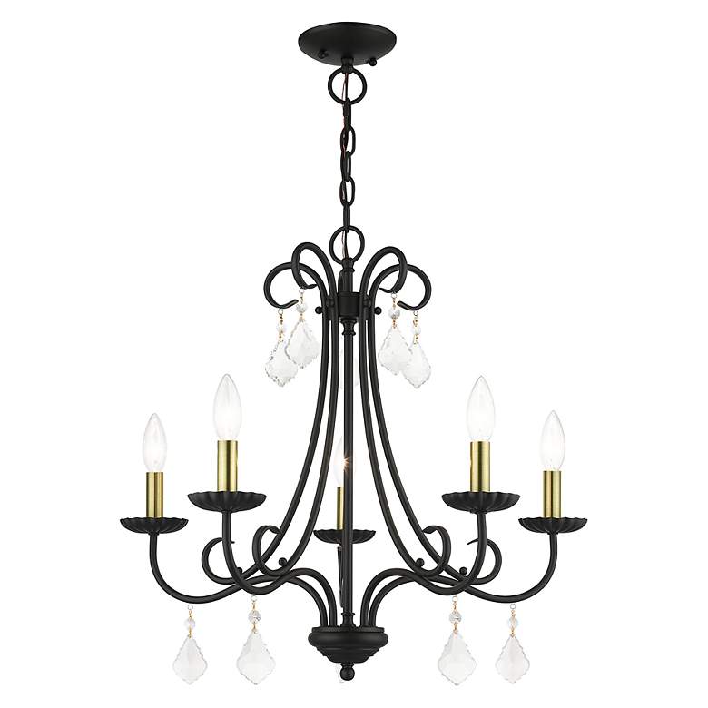 Image 5 5 Light Black Chandelier with Antique Brass Finish Accents more views