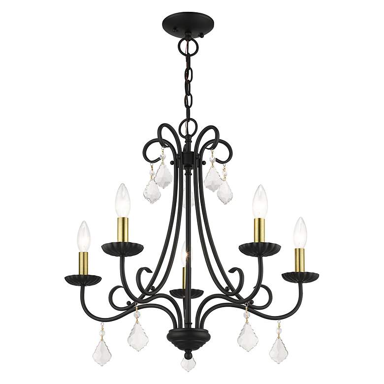 Image 6 5 Light Black Chandelier with Antique Brass Finish Accents more views