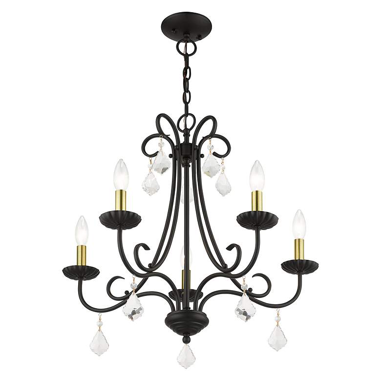 Image 7 5 Light Black Chandelier with Antique Brass Finish Accents more views