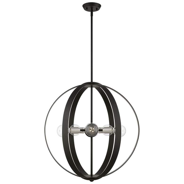 Image 1 5 Light Black Pendant Chandelier with Brushed Nickel Accents