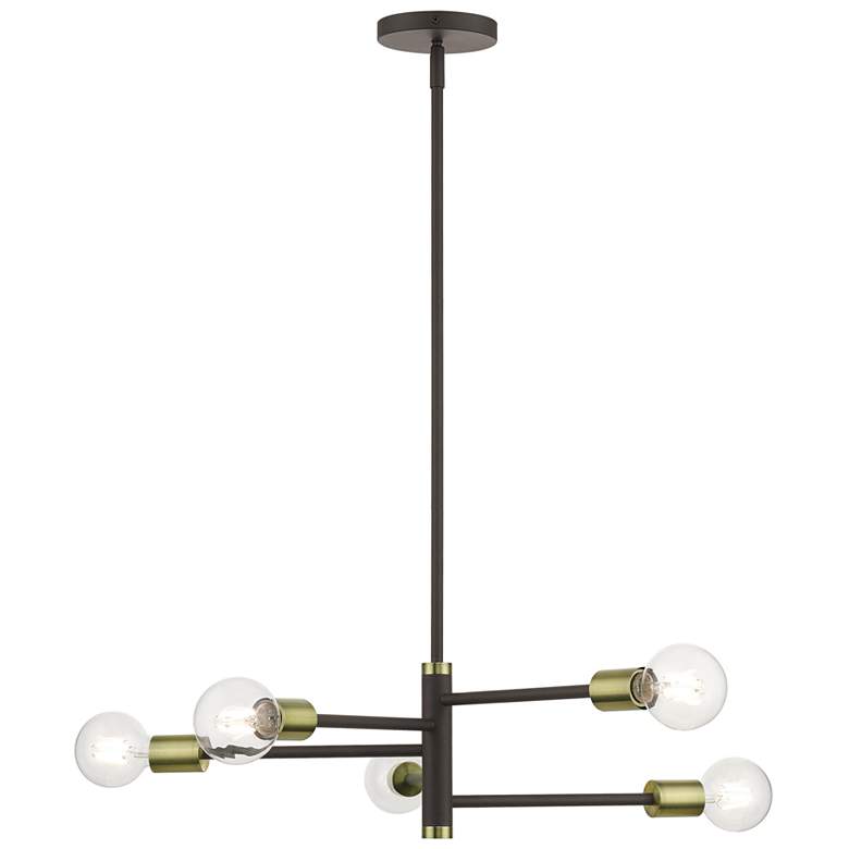 Image 1 5 Light Bronze Chandelier with Antique Brass Accents