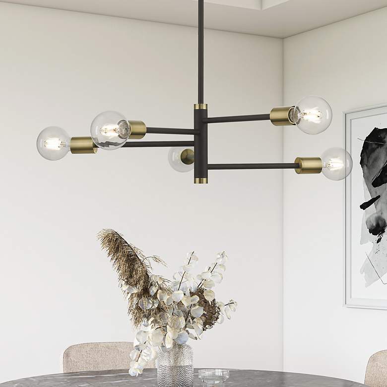 Image 1 5 Light Bronze Chandelier with Antique Brass Accents