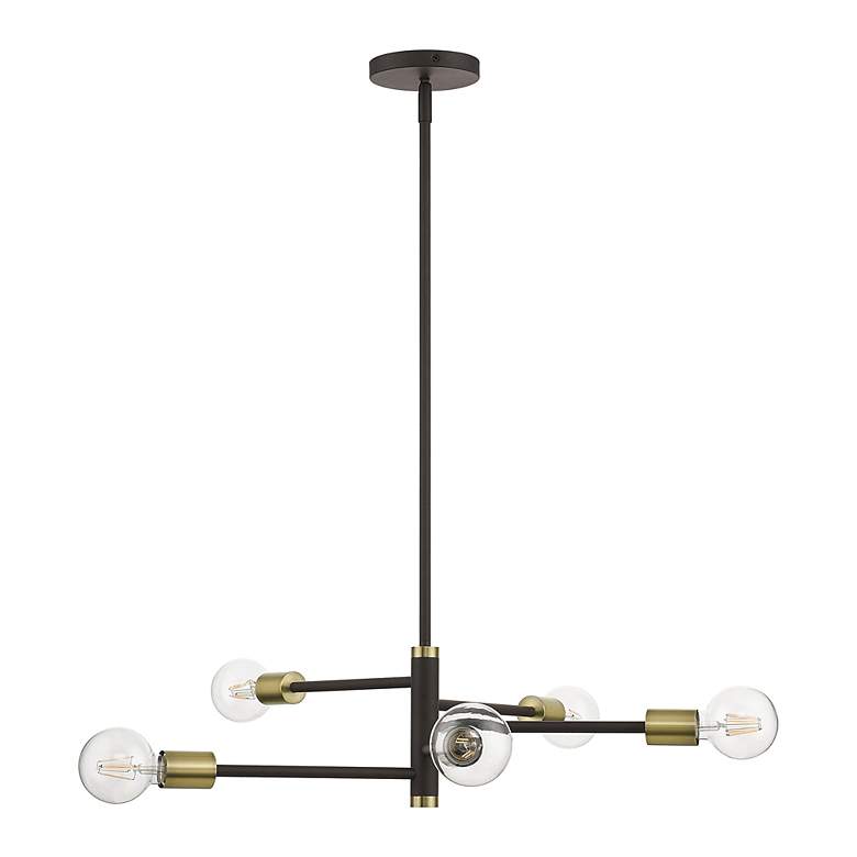Image 4 5 Light Bronze Chandelier with Antique Brass Accents more views