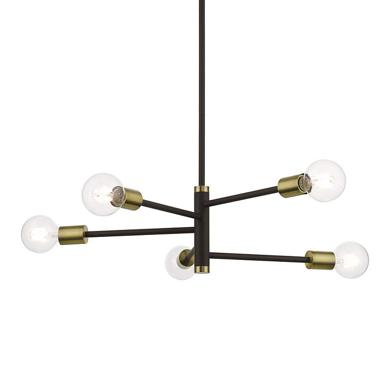 Image 7 5 Light Bronze Chandelier with Antique Brass Accents more views