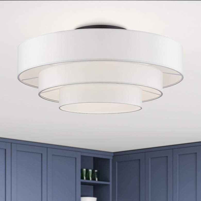 Image 1 5 Light Bronze Semi-Flush with Off-White Shades