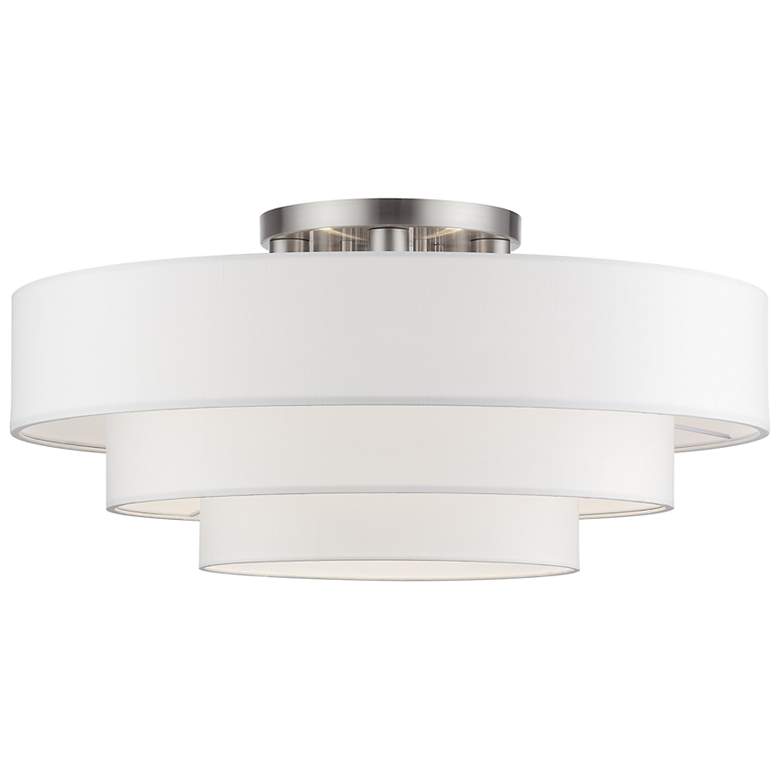 Image 2 5 Light Brushed Nicke Semi-Flush with Off-White Shades