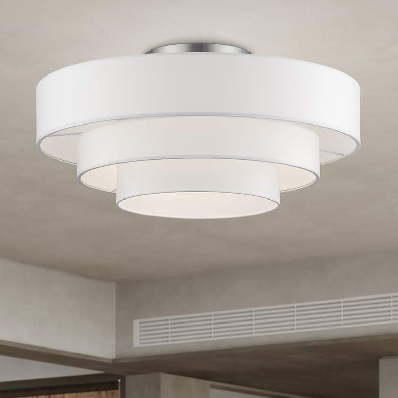 Image 1 5 Light Brushed Nicke Semi-Flush with Off-White Shades