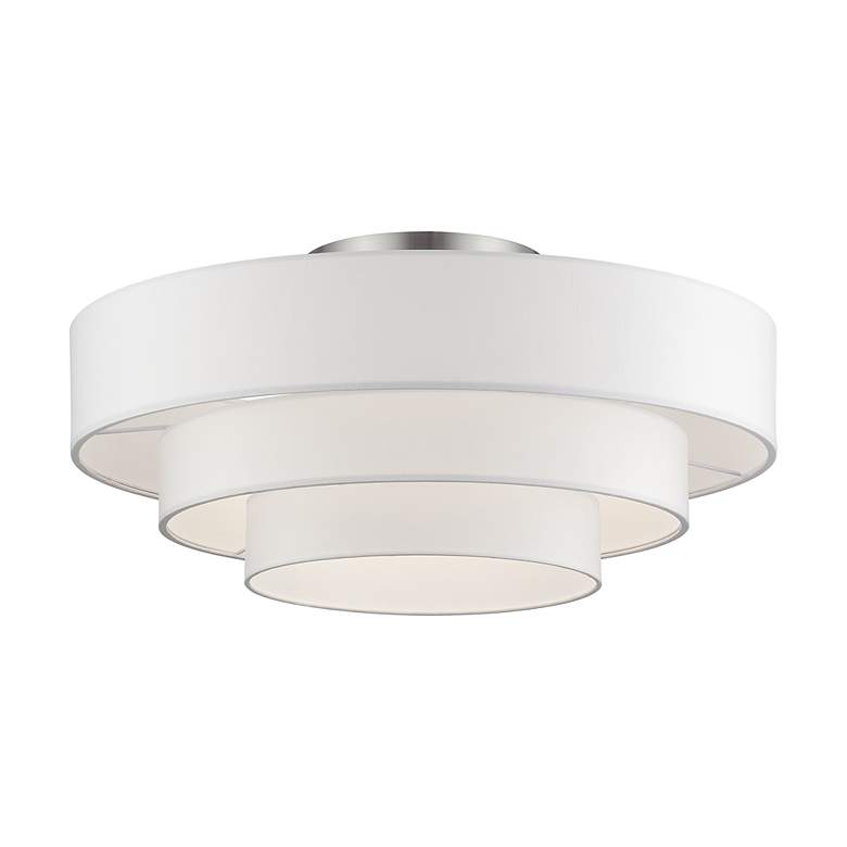 Image 3 5 Light Brushed Nicke Semi-Flush with Off-White Shades more views
