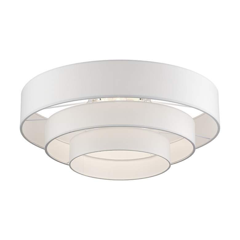 Image 4 5 Light Brushed Nicke Semi-Flush with Off-White Shades more views