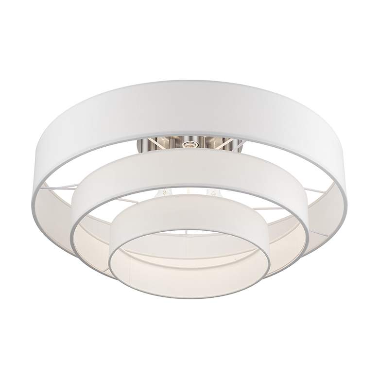 Image 5 5 Light Brushed Nicke Semi-Flush with Off-White Shades more views