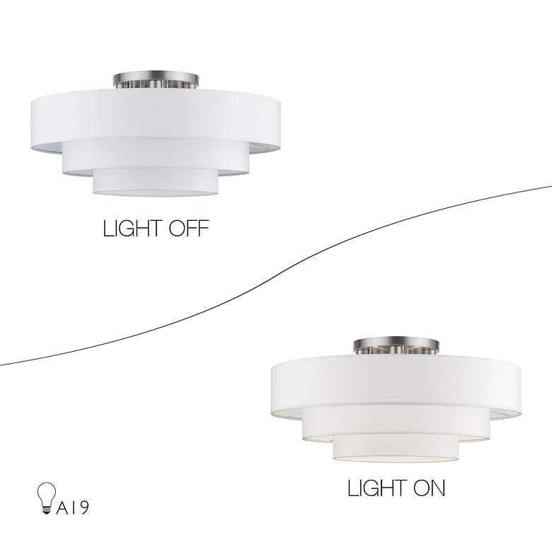 Image 7 5 Light Brushed Nicke Semi-Flush with Off-White Shades more views