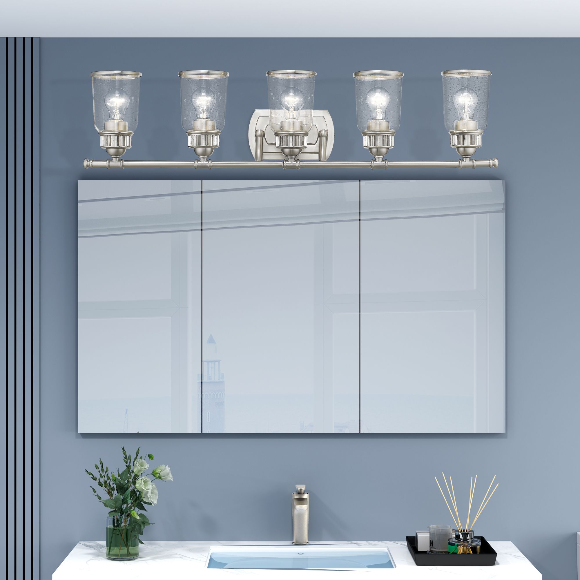 5 Light Brushed Nickel Bath Vanity