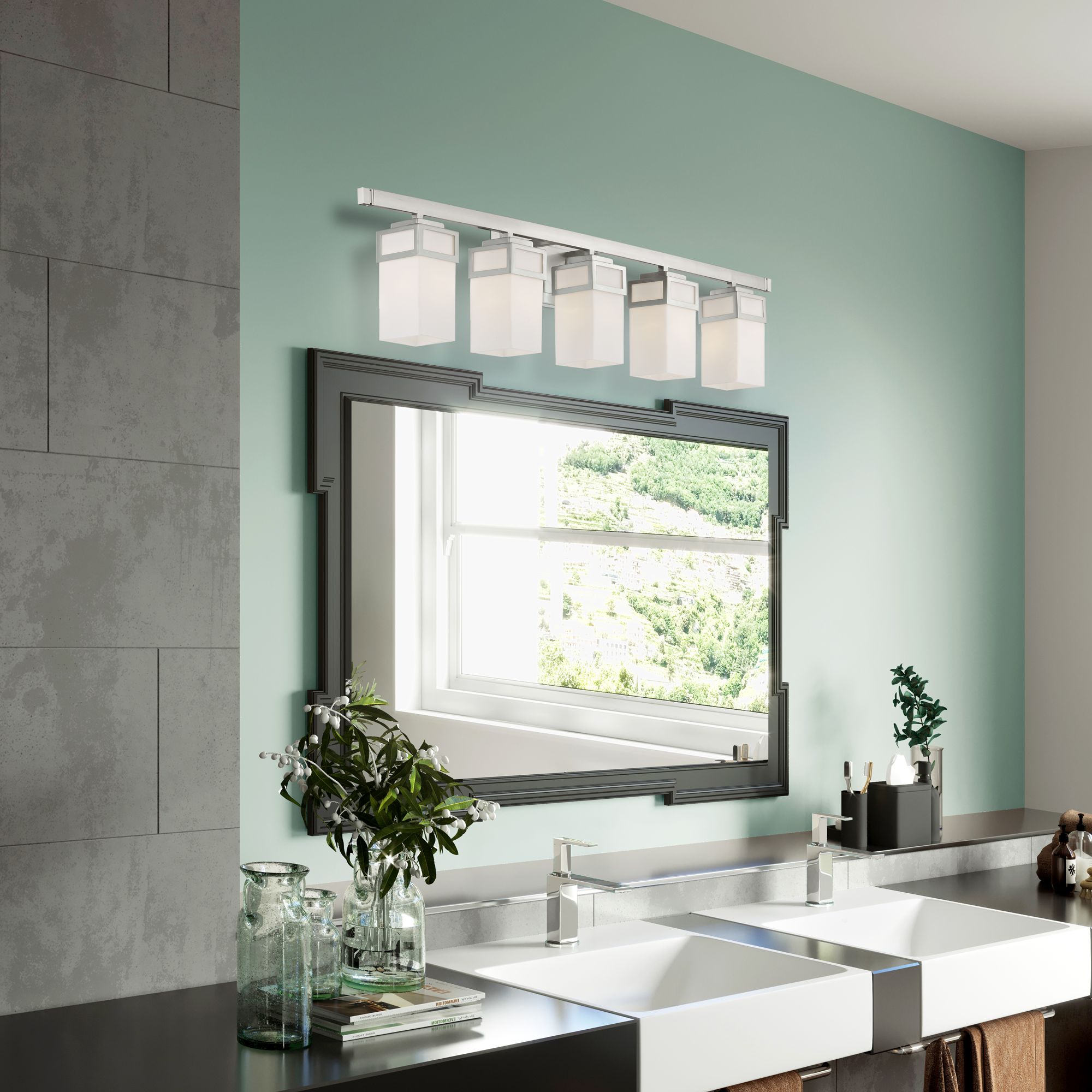 5 Light Brushed Nickel Bath Vanity in scene