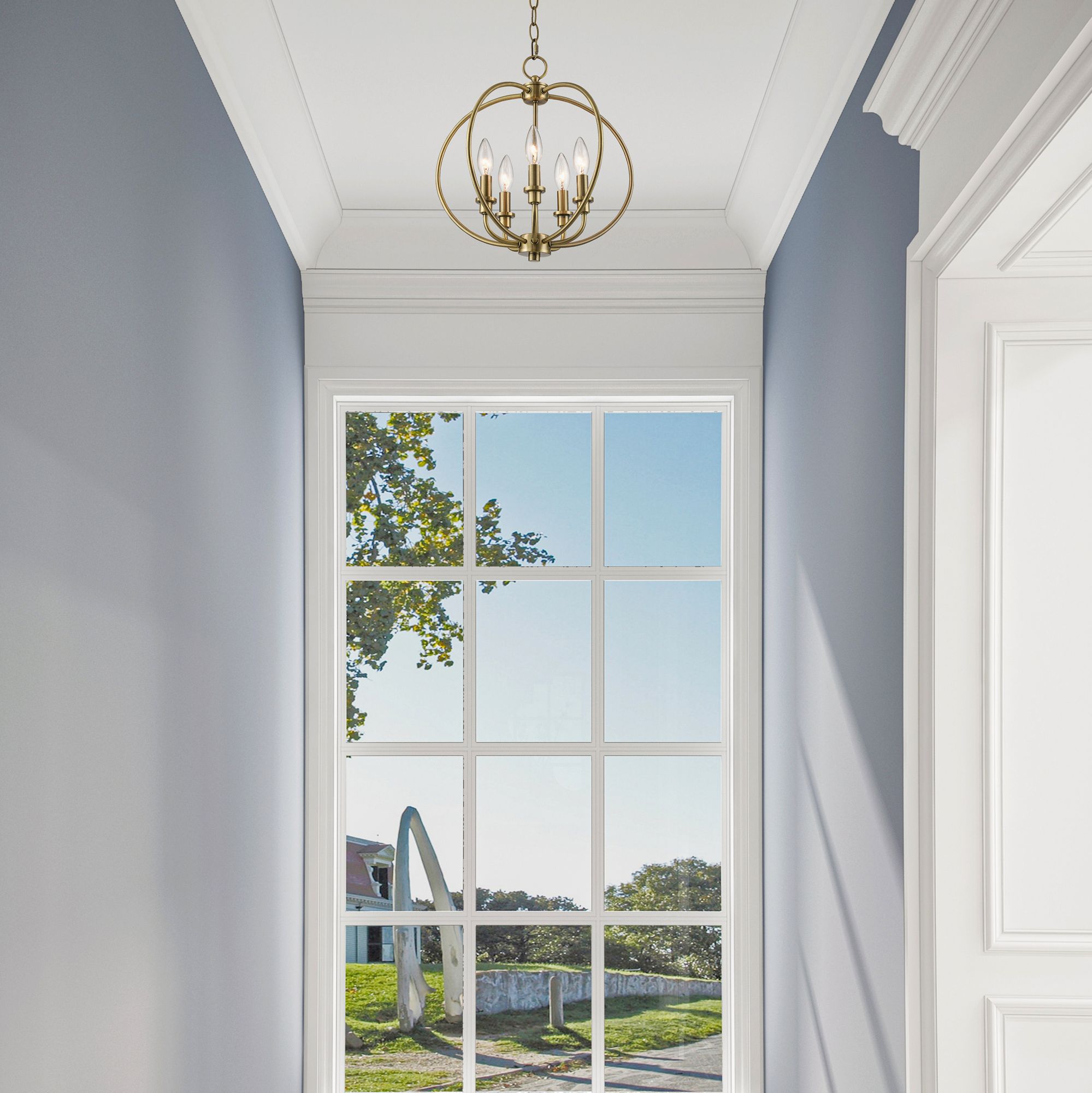 5 Light Brushed Nickel Chain Lantern