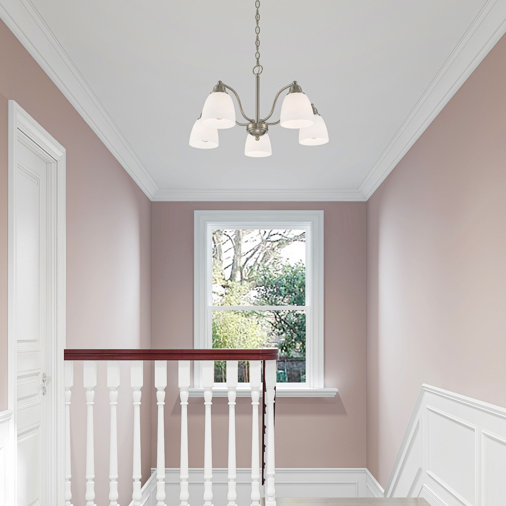 5 Light Brushed Nickel Convertible Dinette Chandelier/Ceiling Mount