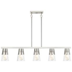 5 Light Brushed Nickel Large Linear Chandelier