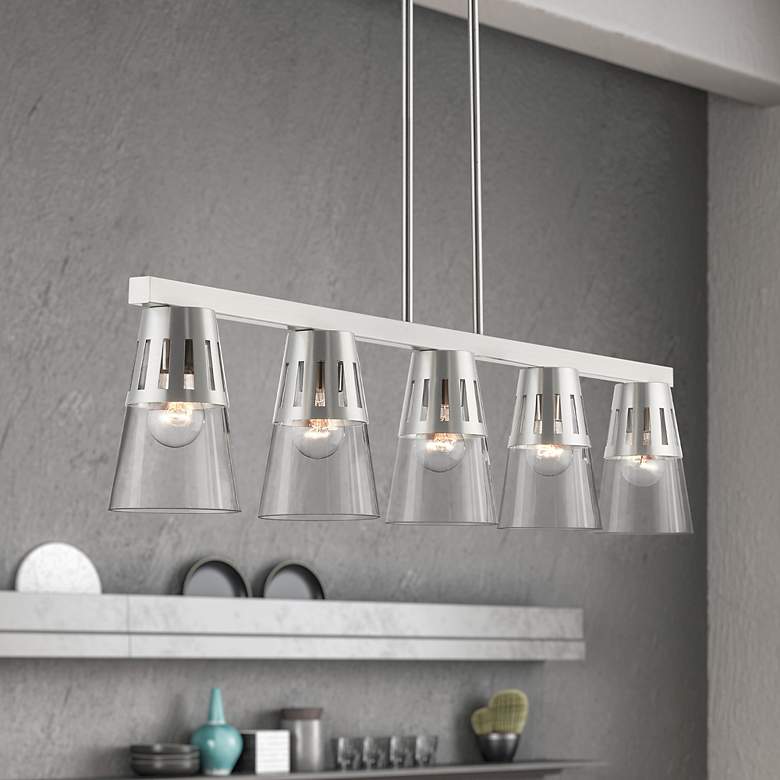 Image 1 5 Light Brushed Nickel Large Linear Chandelier