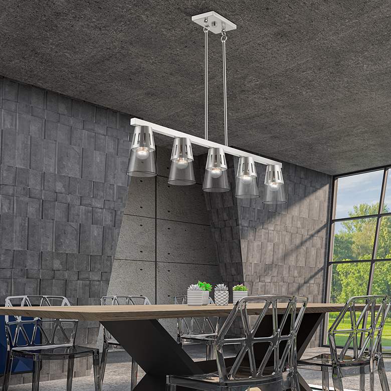 Image 3 5 Light Brushed Nickel Large Linear Chandelier more views