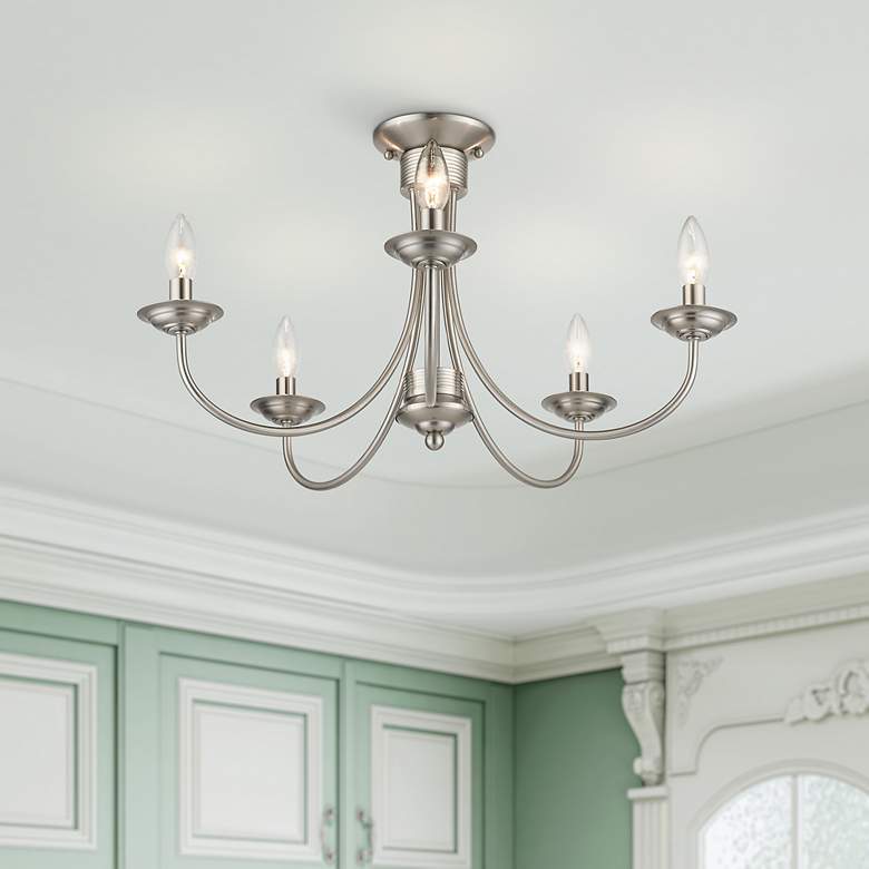 Image 1 5 Light Brushed Nickel Large Semi-Flush