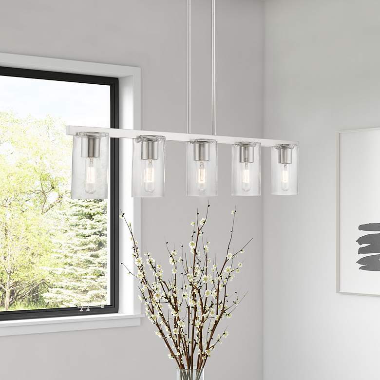 Image 1 5 Light Brushed Nickel Linear Chandelier