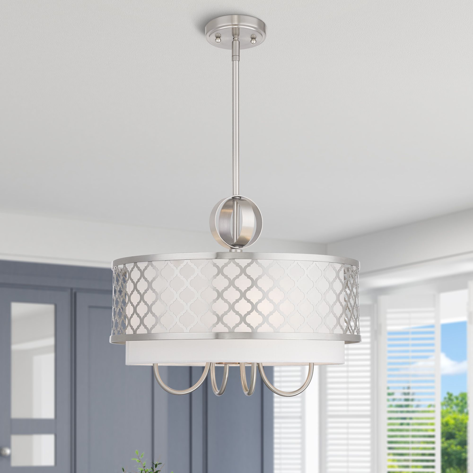 5 Light Brushed Nickel Pendant Chandelier