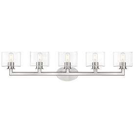 Image1 of 5 Light Brushed Nickel Vanity Sconce with Mouth Blown Clear Glass