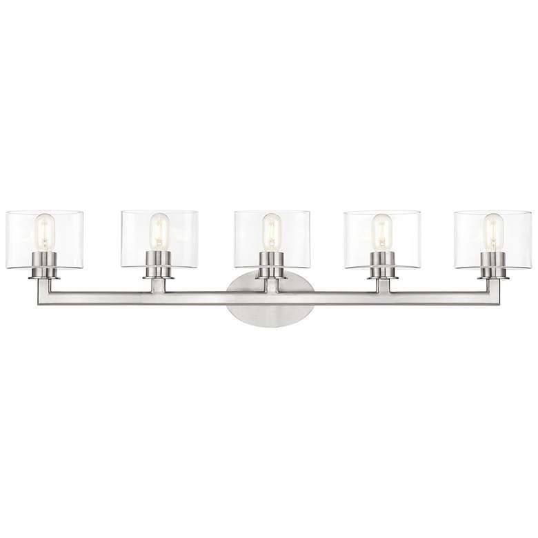Image 2 5 Light Brushed Nickel Vanity Sconce with Mouth Blown Clear Glass
