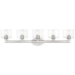 5 Light Brushed Nickel Vanity Sconce with Mouth Blown Clear Glass