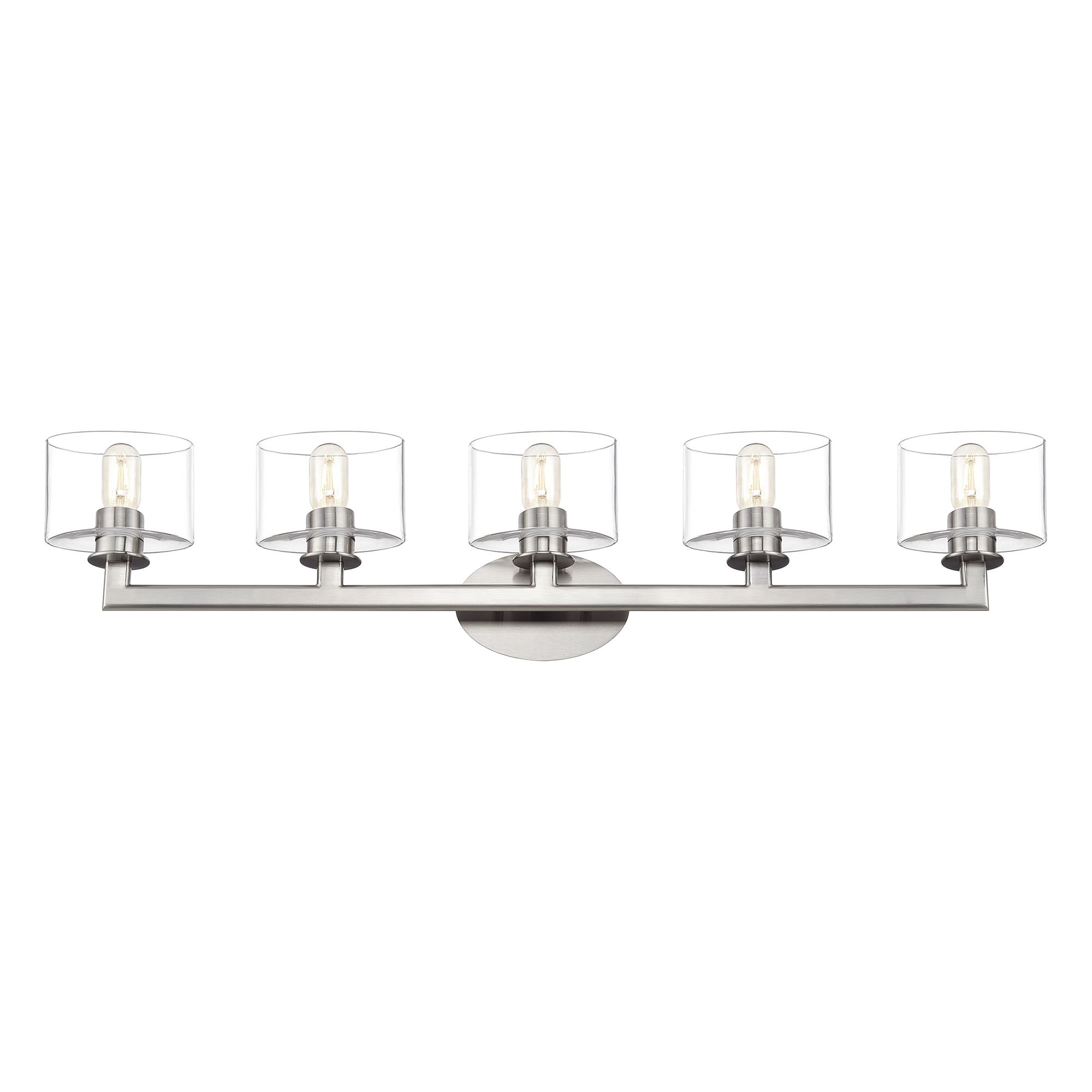 Image 3 5 Light Brushed Nickel Vanity Sconce with Mouth Blown Clear Glass more views