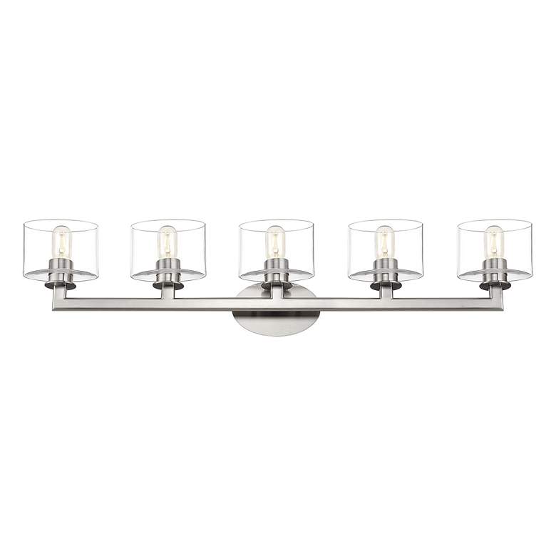 Image 3 5 Light Brushed Nickel Vanity Sconce with Mouth Blown Clear Glass more views