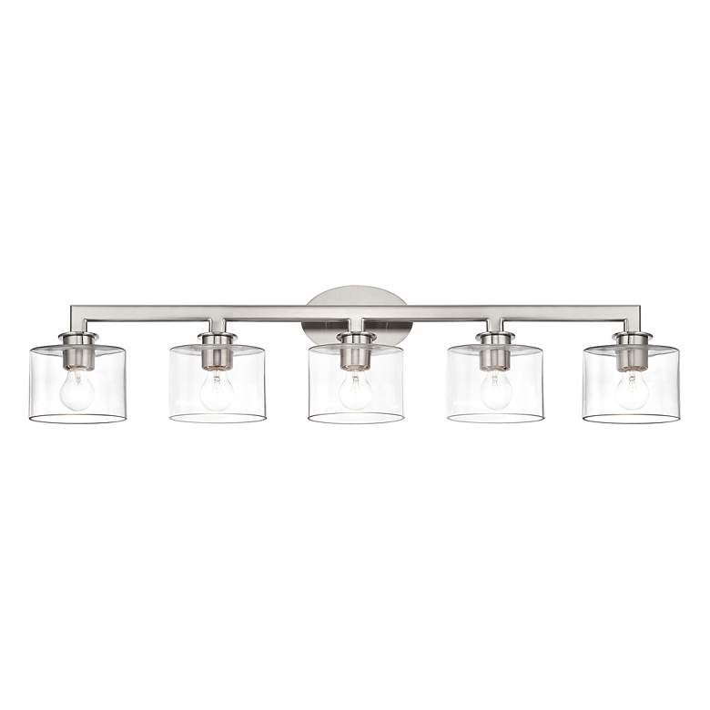 Image 4 5 Light Brushed Nickel Vanity Sconce with Mouth Blown Clear Glass more views