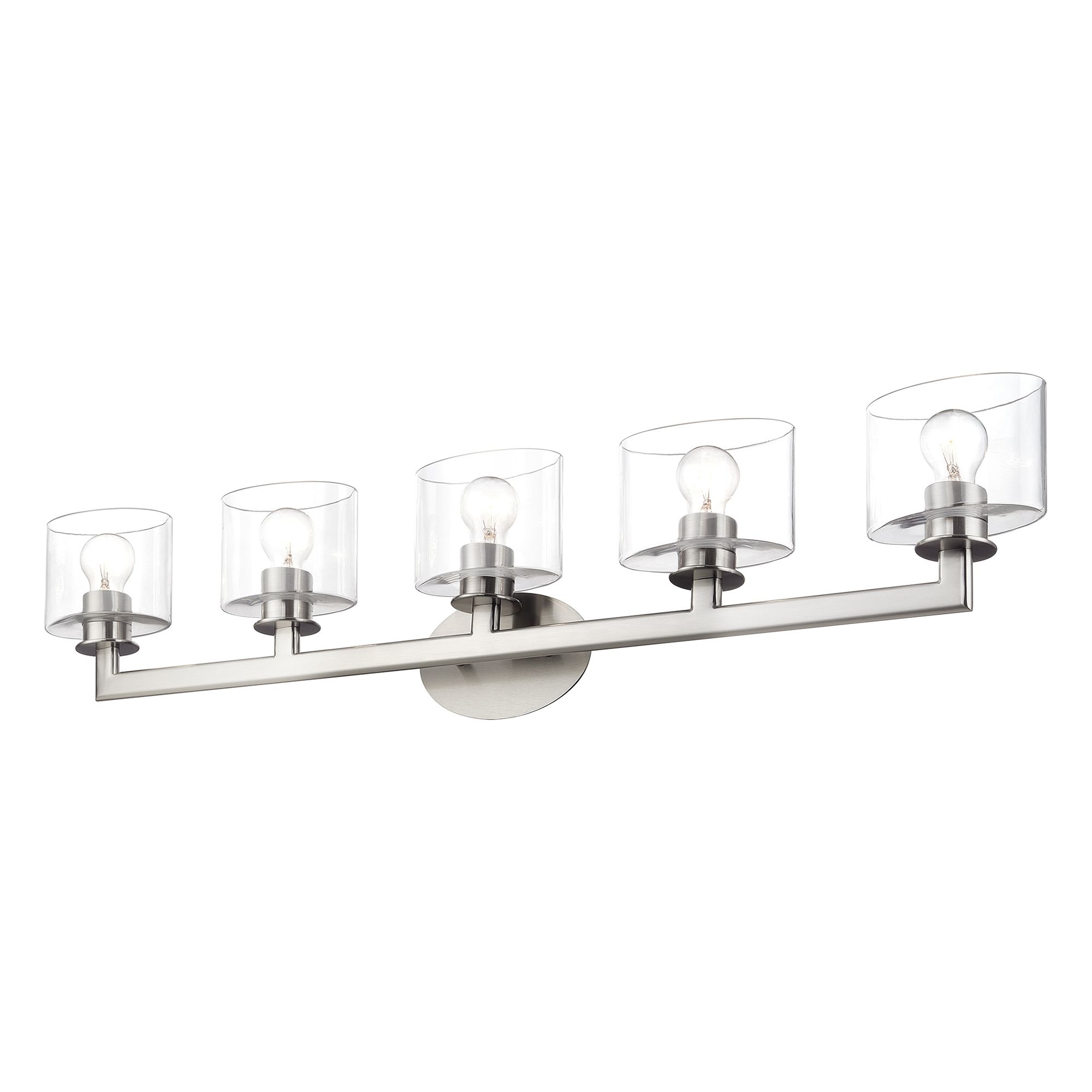 Image 5 5 Light Brushed Nickel Vanity Sconce with Mouth Blown Clear Glass more views