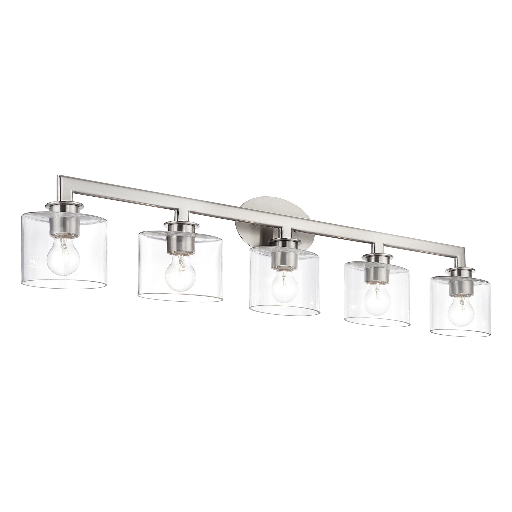 Image 6 5 Light Brushed Nickel Vanity Sconce with Mouth Blown Clear Glass more views