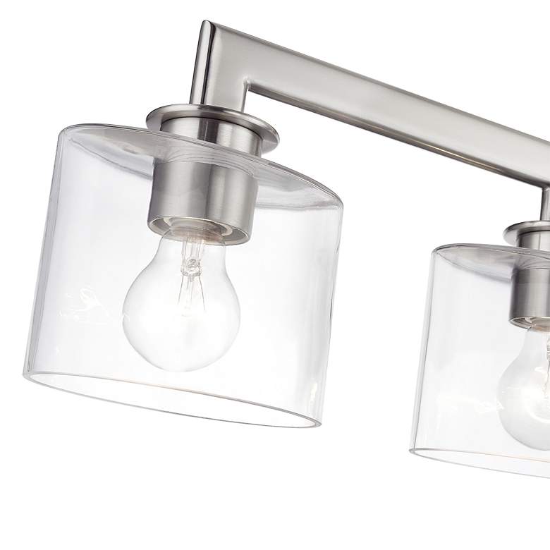 Image 7 5 Light Brushed Nickel Vanity Sconce with Mouth Blown Clear Glass more views