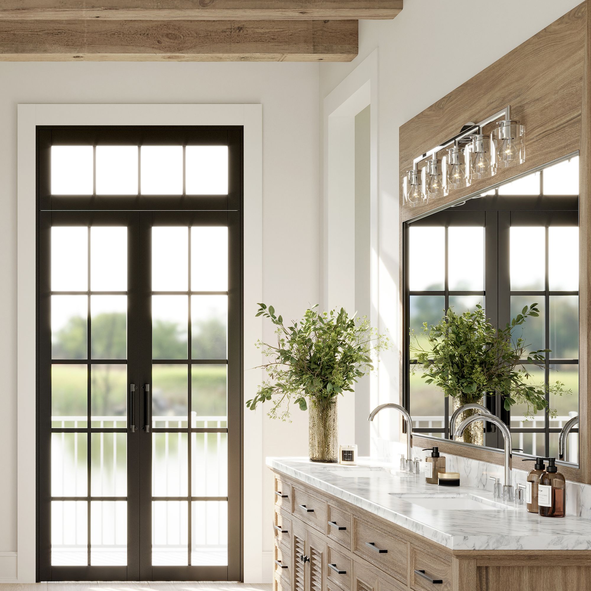 5 Light Brushed Nickel Vanity Sconce with Mouth Blown Clear Glass