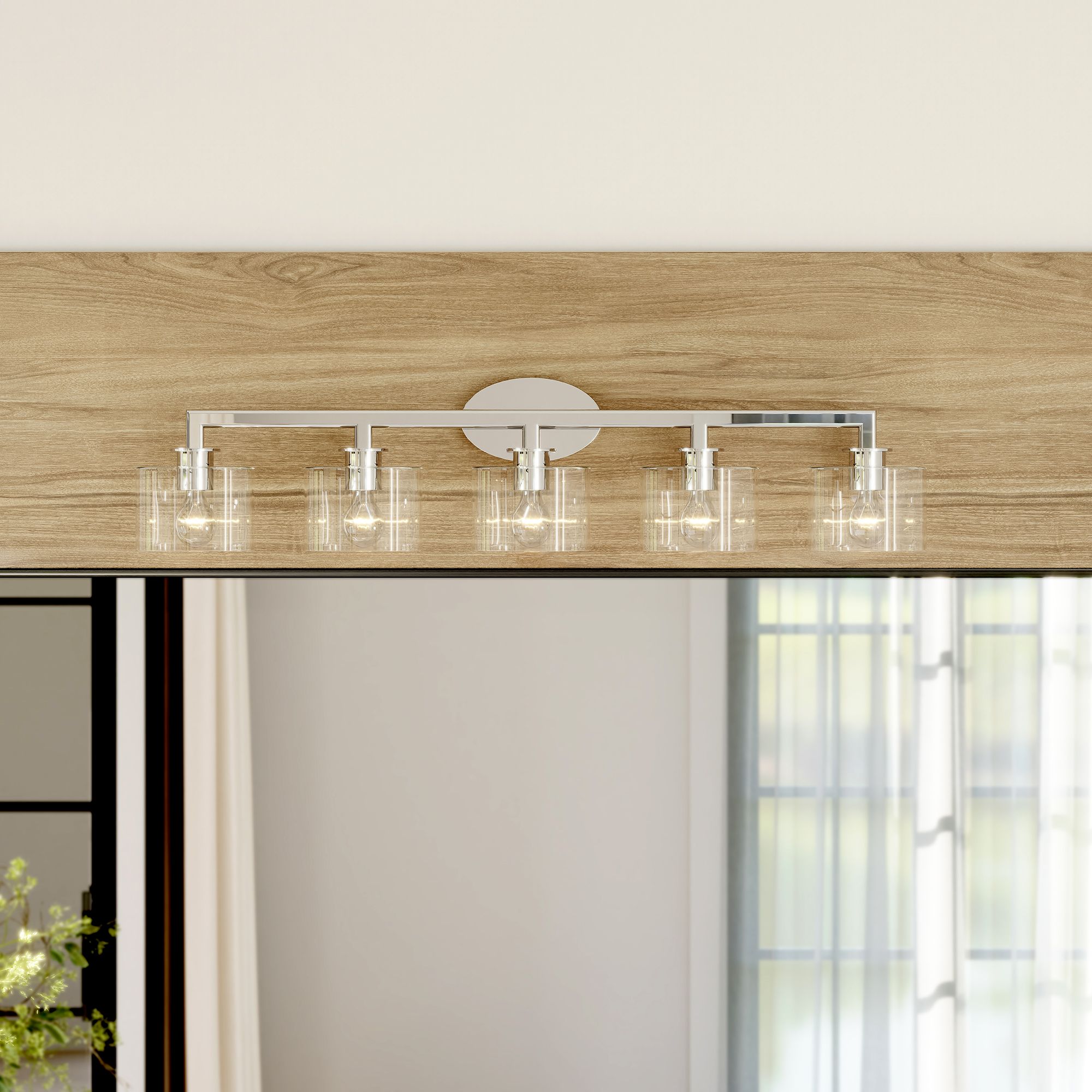 5 Light Brushed Nickel Vanity Sconce with Mouth Blown Clear Glass