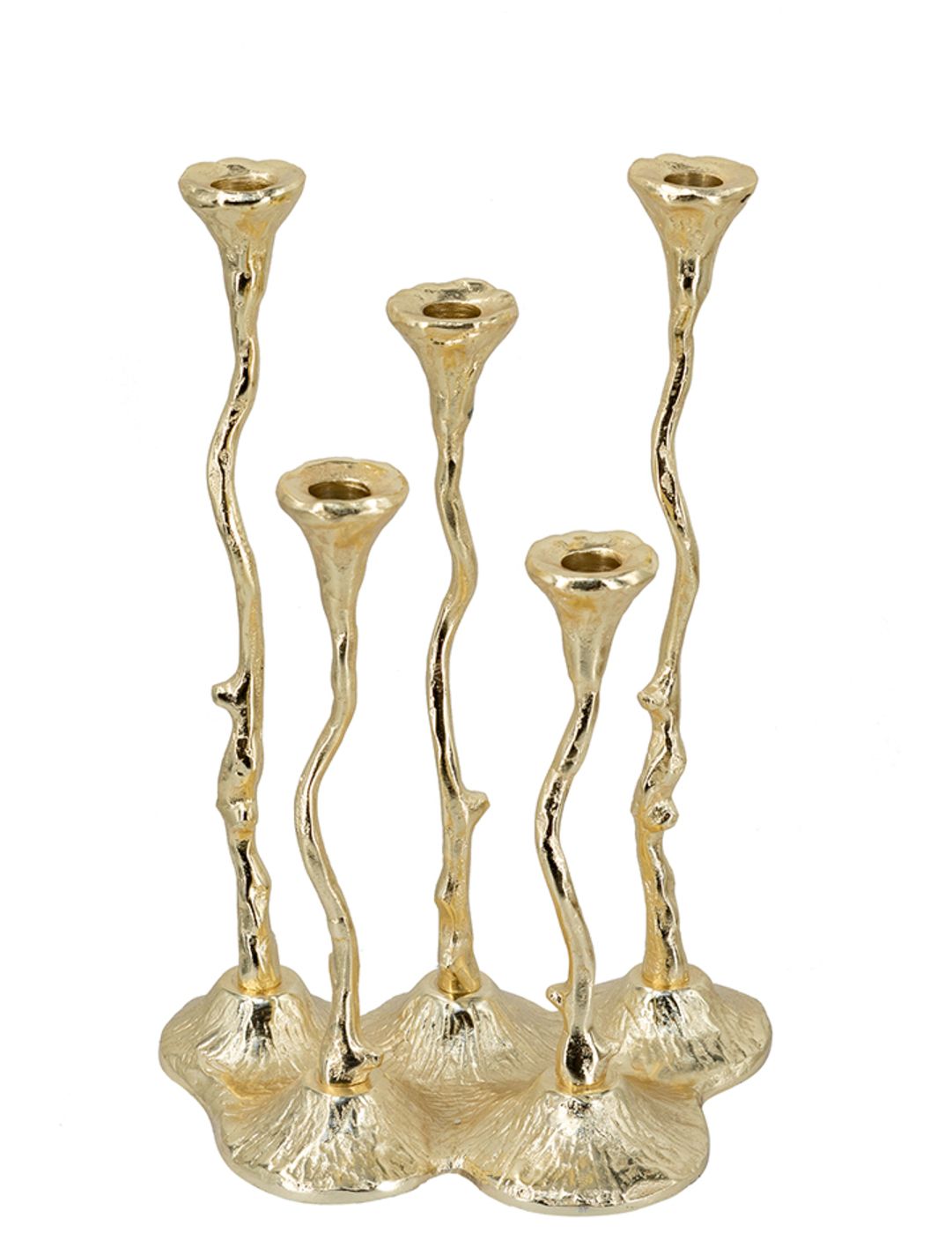 Image 3 5-Light Cast Aluminum Taper Candle Holder Gold Botanical Design more views