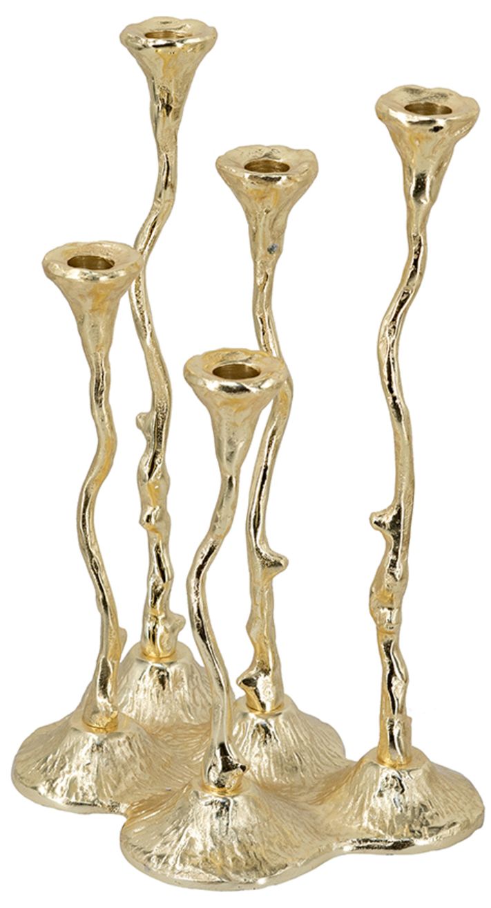 Image 4 5-Light Cast Aluminum Taper Candle Holder Gold Botanical Design more views