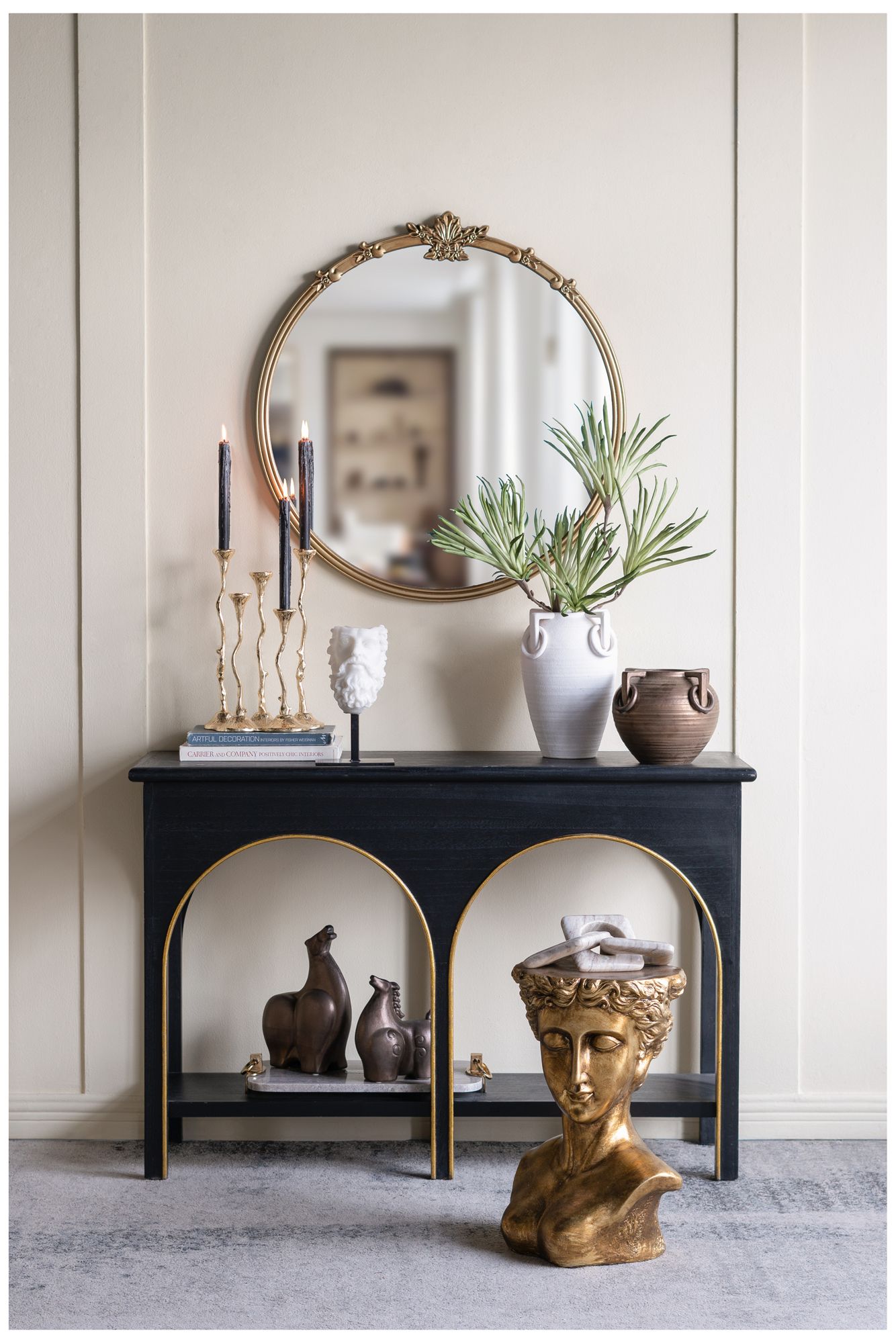 Image 7 5-Light Cast Aluminum Taper Candle Holder with Gold Botanical Design more views