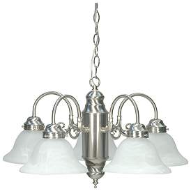 Image1 of 5 Light Chandelier Brushed Nickel / Alabaster Glass