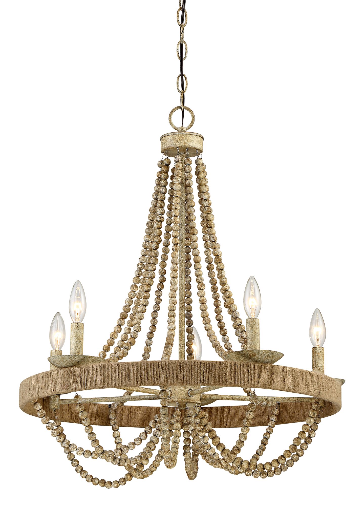 Image 3 5-Light Chandelier in Natural Wood with Rope more views