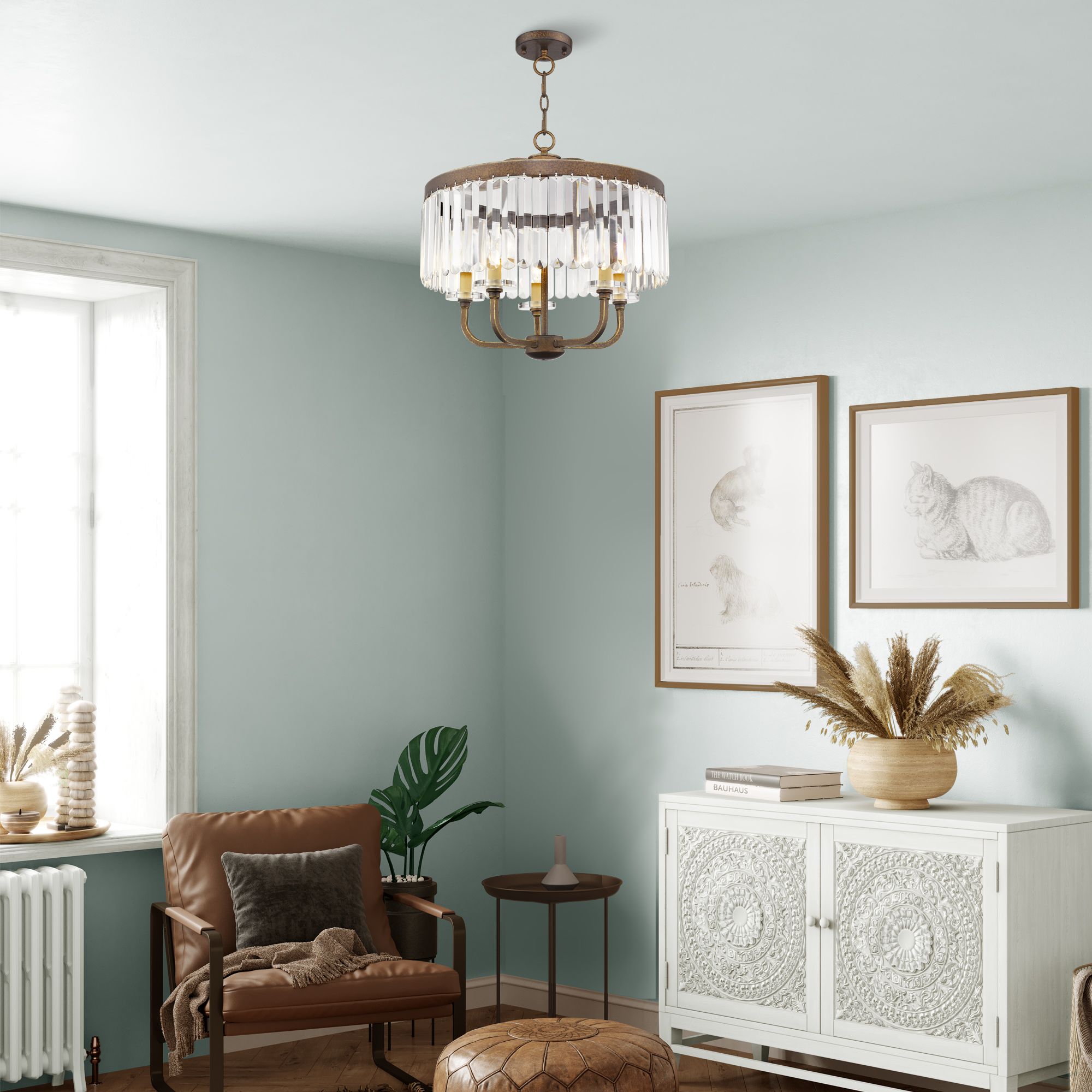 5 Light Hand Painted Palacial Bronze Convertible Chandelier/Ceiling Mount