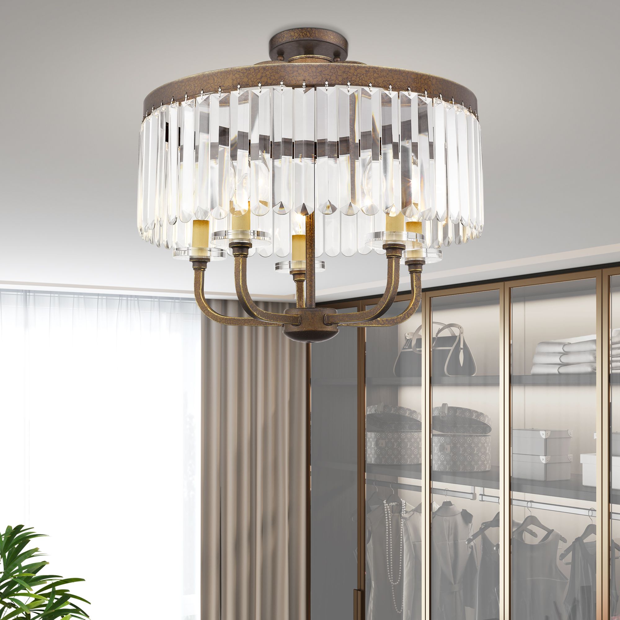 5 Light Hand Painted Palacial Bronze Convertible Chandelier/Ceiling Mount