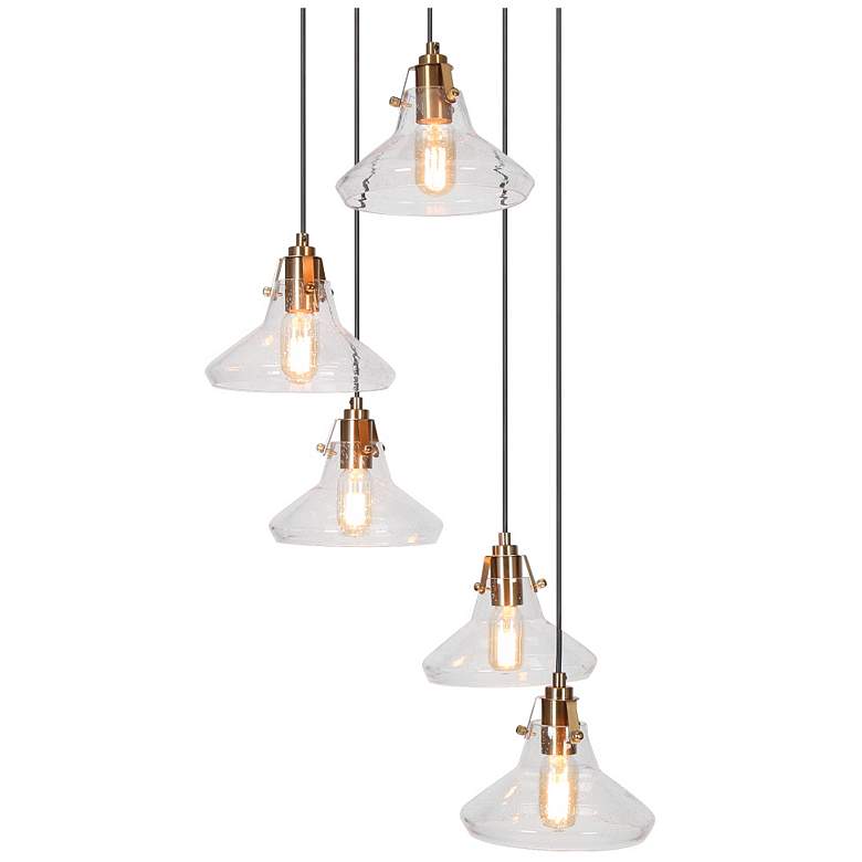Image 1 5-Light Matte Black and Plating Brass Chandeliers with Seeded Glass