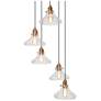 5-Light Matte Black and Plating Brass Chandeliers with Seeded Glass